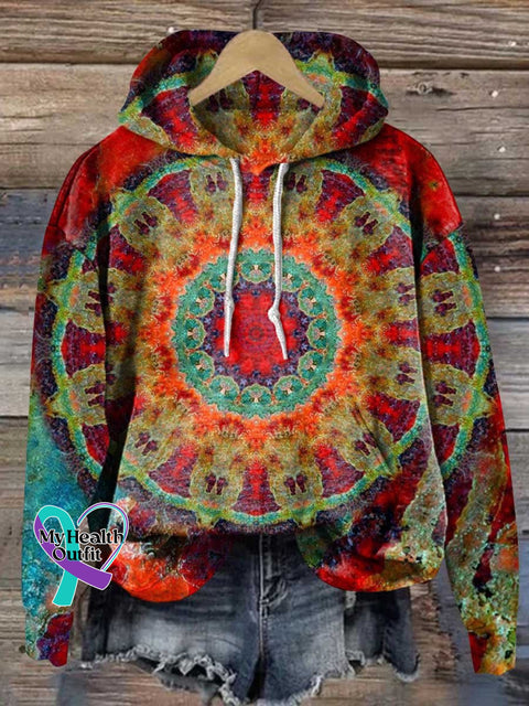 Retro Ethnic Totem Pattern Love And Peace Art Casual Hoodie Sweatshirt Multicolor / S