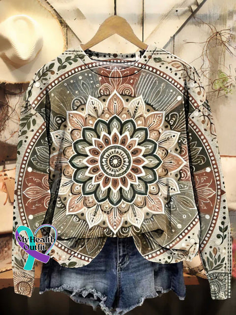 Retro Ethnic Totem Pattern Love And Peace Art Casual Sweatshirt Multicolor / S