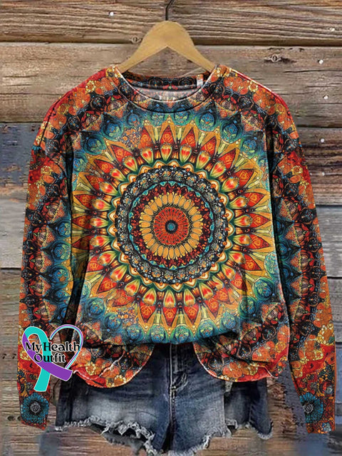 Retro Ethnic Totem Pattern Love And Peace Art Casual Sweatshirt Multicolor / S