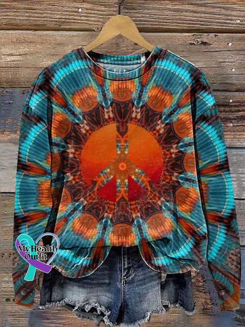 Retro Ethnic Totem Pattern Love And Peace Art Casual Sweatshirt Multicolor / S