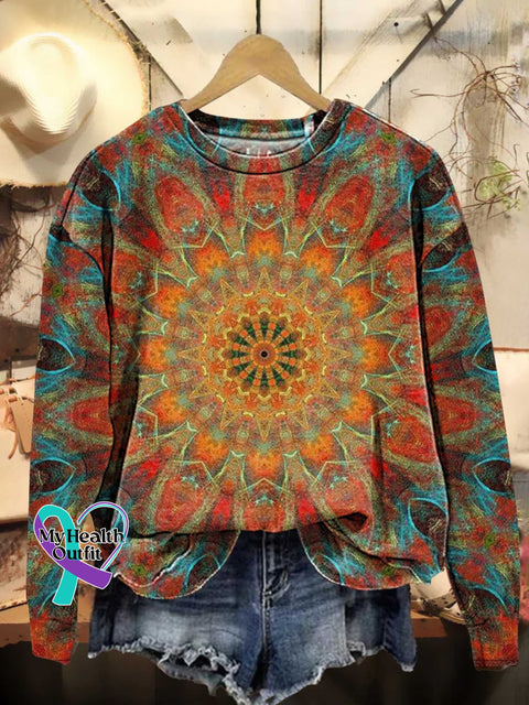 Retro Ethnic Totem Pattern Love And Peace Art Casual Sweatshirt One / S