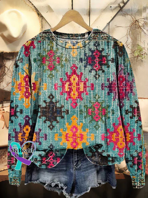 Retro Ethnic Totem Pattern Love And Peace Art Casual Sweatshirt One / S