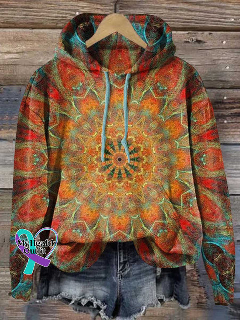 Retro Ethnic Totem Pattern Love And Peace Art Print Casual Hoodie Sweatshirt Multicolor / S