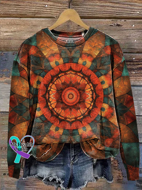Retro Ethnic Totem Pattern Love And Peace Art Print Casual Sweatshirt Multicolor / S