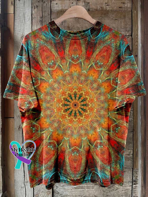Retro Ethnic Totem Pattern Love And Peace Art T-Shirt Multicolor / S