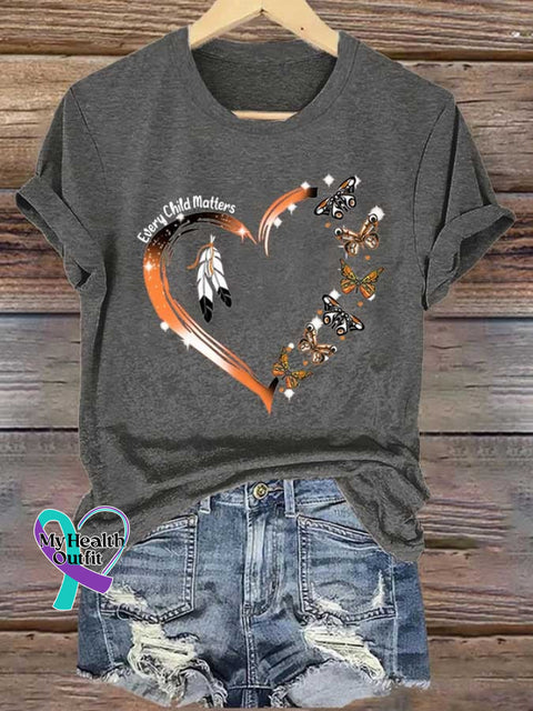 Retro Every Child Matters Butterfly Print T-Shirt Grey / S