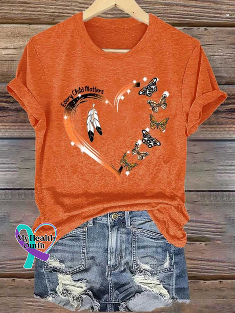 Retro Every Child Matters Butterfly Print T-Shirt Orange / S