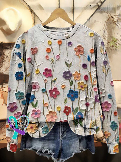 Retro Floral Art Casual Sweatshirt Multicolor / S