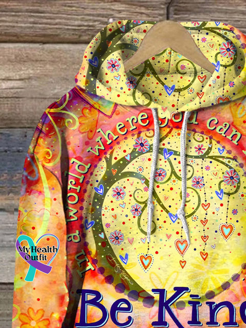 Retro Floral Be Kind Encouragement Print Casual Sweatshirt