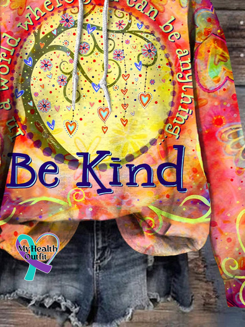 Retro Floral Be Kind Encouragement Print Casual Sweatshirt