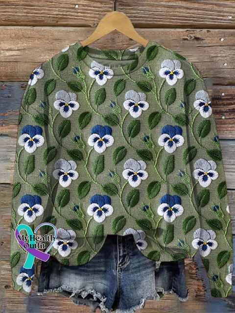 Retro Floral Casual Crew Neck Women’s Sweatshirt Dark Sea Green / S