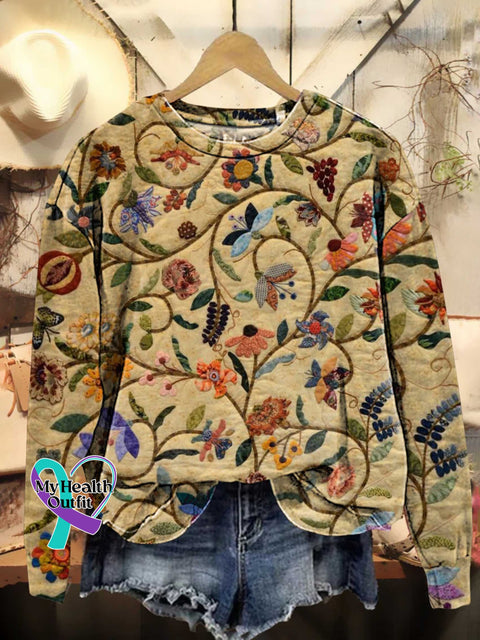 Retro Floral Casual Sweatshirt Multicolor / S