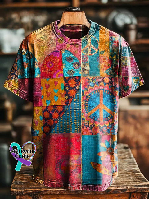 Retro Floral Heart Shape Peace Sign Love and Peace T-shirt Multicolor / S