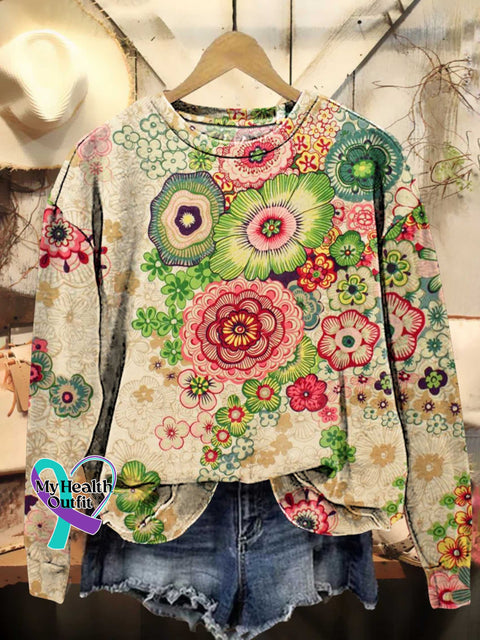 Retro Floral Love And Peace Casual Sweatshirt Multicolor / S