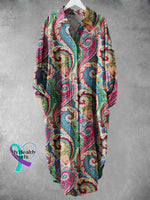 Retro Floral Pattern Art Print Long Skirt Muilticolor / S