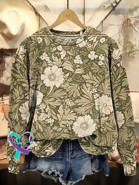 Retro Floral Pattern Casual Sweatshirt Multicolor / S