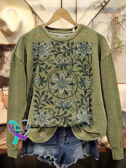 Retro Floral Pattern Casual Sweatshirt Multicolor / S