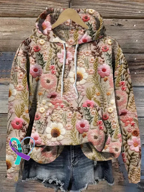 Retro Floral Print Casual Hoodie Sweatshirt Multicolor / S