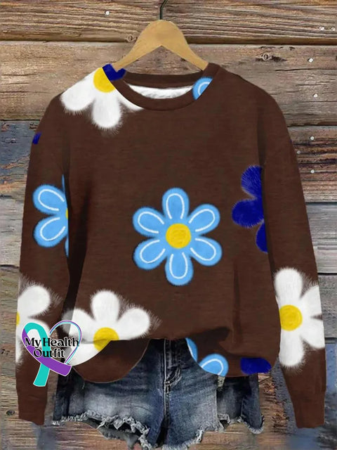 Retro Floral Print Casual Sweatshirt Brown / S