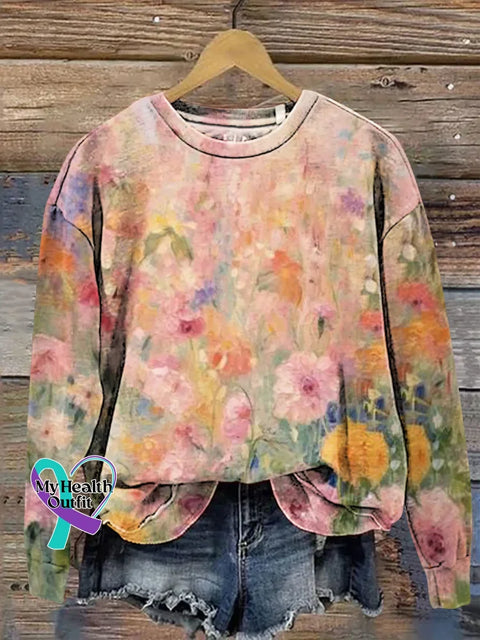 Retro Floral Print Casual Sweatshirt Multicolor / S
