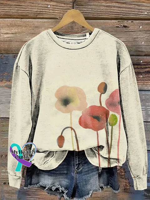 Retro Floral Print Casual Sweatshirt Multicolor / S