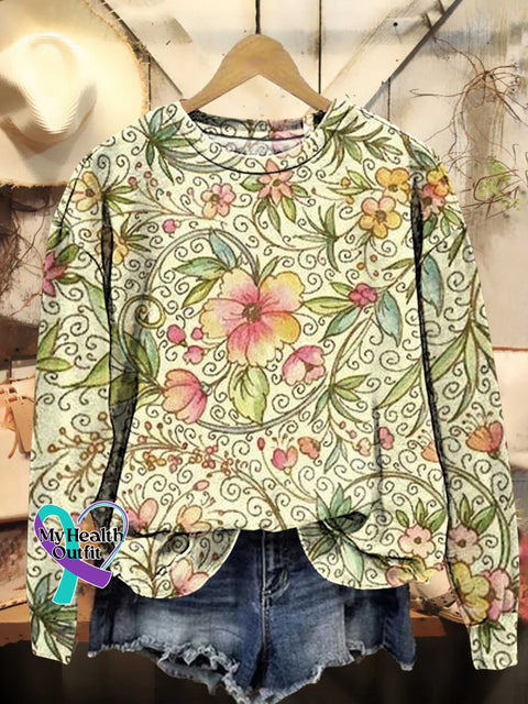 Retro Flower Art Casual Sweatshirt Multicolor / S