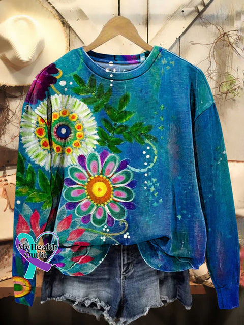 Retro Flower Love And Peace Casual Sweatshirt Multicolor / S