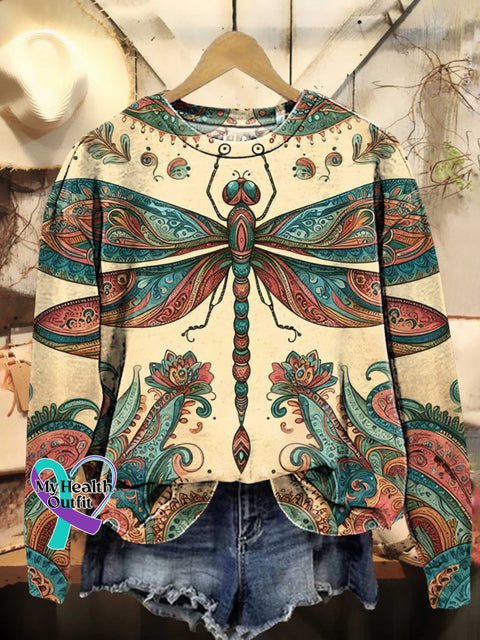 Retro Hippie Dragonfly Love And Peace Casual Sweatshirt Multicolor / S