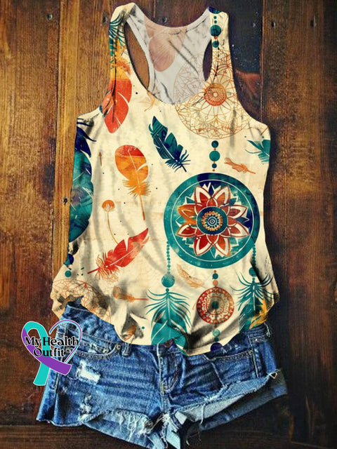 Retro Hippie Dreamcatcher Printed Casual Tank Top Multicolor / S