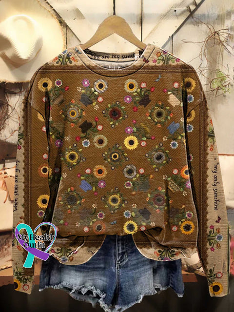 Retro Hippie Flower Pattern Casual Sweatshirt Multicolor / S