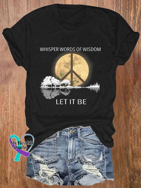 Retro Hippie Guitar Lake Whisper Words Of Wisdom Let It Be Print T-Shirt Black / S