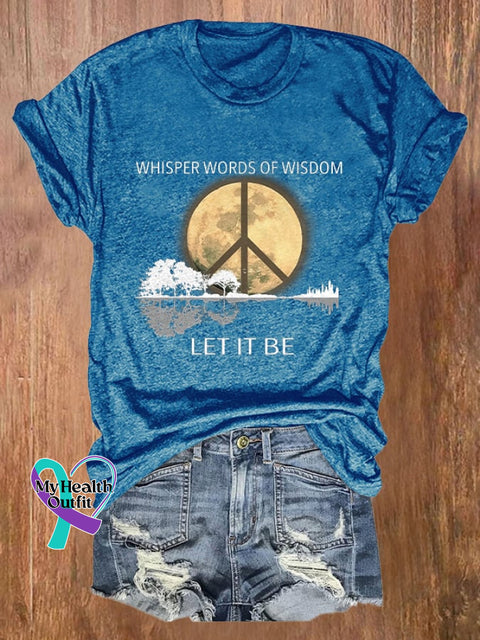 Retro Hippie Guitar Lake Whisper Words Of Wisdom Let It Be Print T-Shirt Blue / S