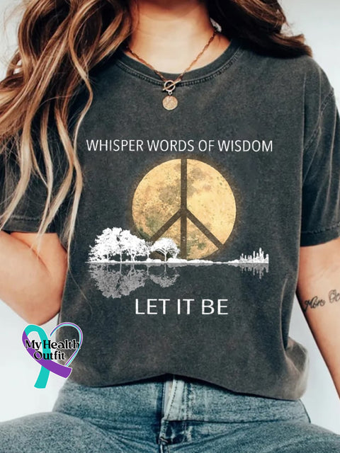 Retro Hippie Guitar Lake Whisper Words Of Wisdom Let It Be Print T-Shirt Dark Grey / S
