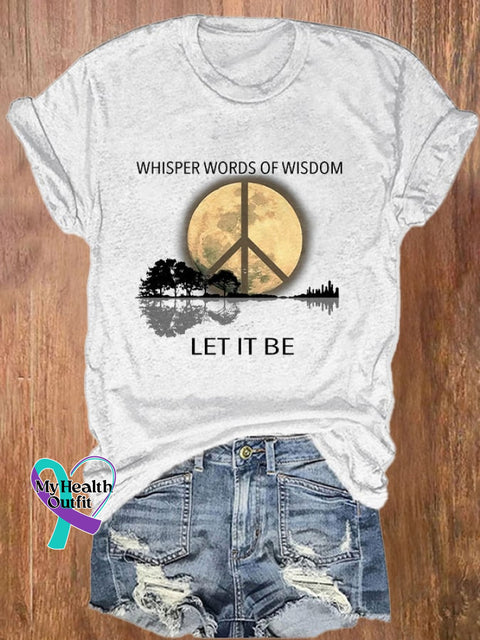 Retro Hippie Guitar Lake Whisper Words Of Wisdom Let It Be Print T-Shirt White / S