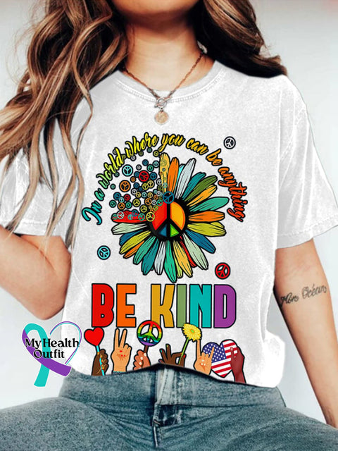 Retro Hippie In A World Where You Can Be Anything Kind Print T-Shirt White / S