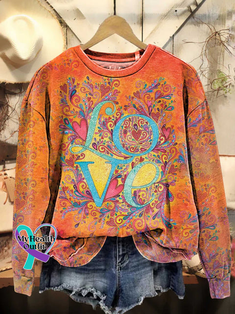 Retro Hippie Love And Peace Casual Sweatshirt Multicolor / S