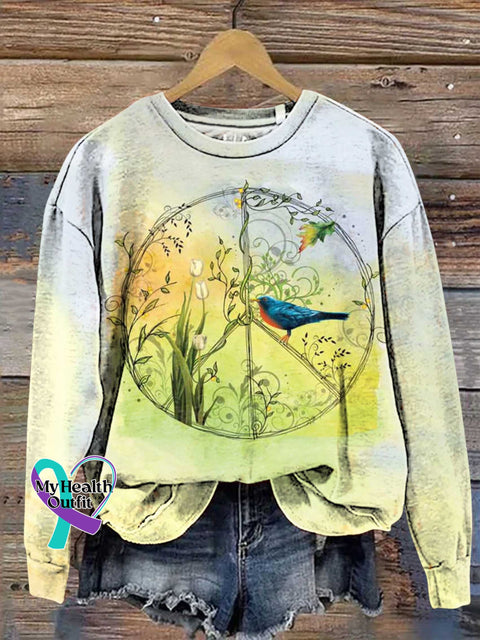 Retro Hippie Peace Sign Bird Love And Casual Sweatshirt Multicolor / S