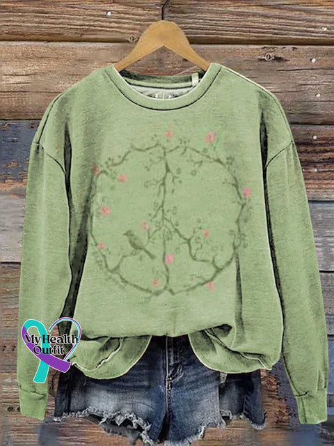 Retro Hippie Peace Sign Bird Love And Casual Sweatshirt Multicolor / S