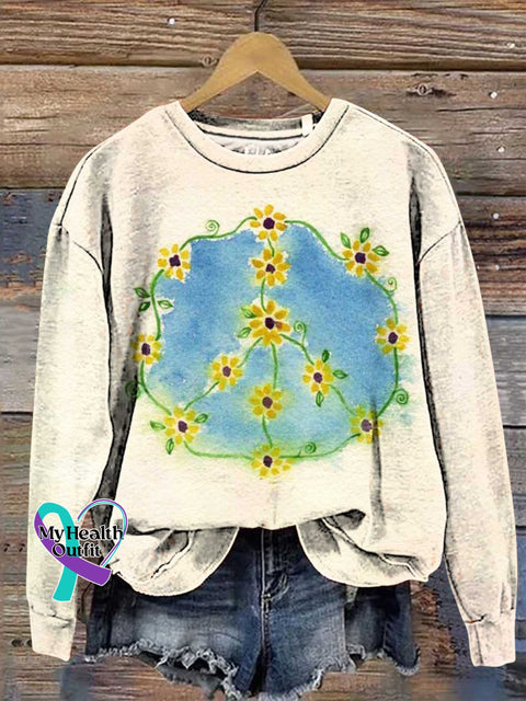 Retro Hippie Peace Sign Flowers Love And Casual Sweatshirt Multicolor / S