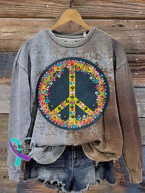 Retro Hippie Peace Sign Frog Love And Casual Sweatshirt Multicolor / S