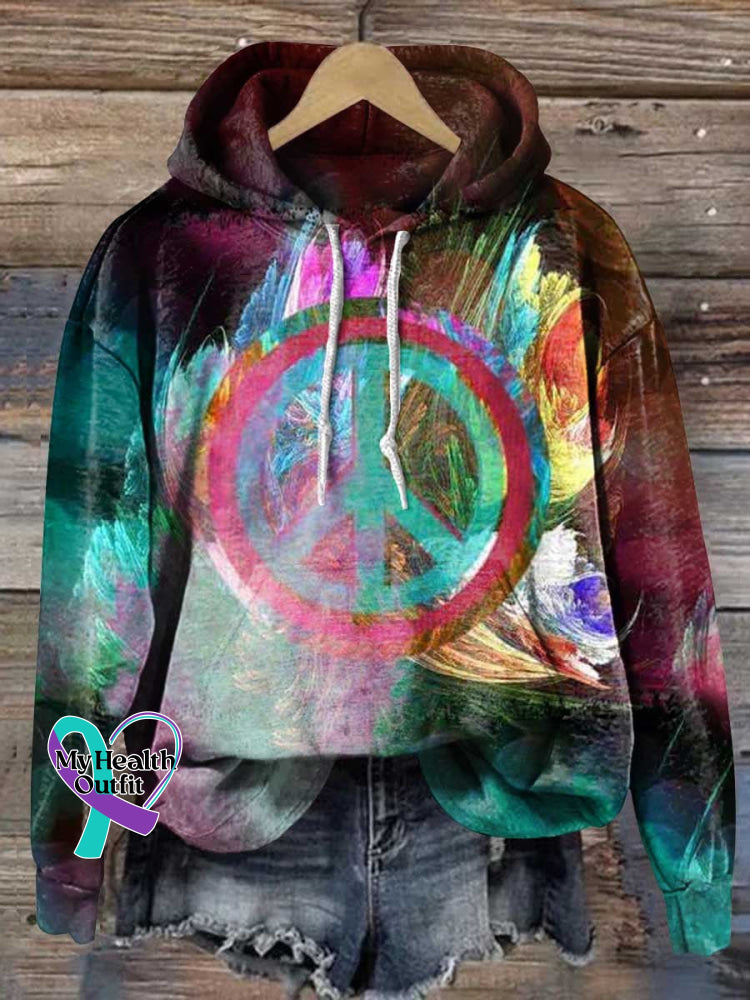 Retro Hippie Peace Sign Love And Casual Hoodie Sweatshirt Multicolor / S