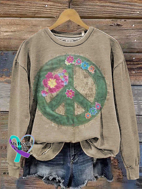 Retro Hippie Peace Sign Love And Casual Sweatshirt Multicolor / S