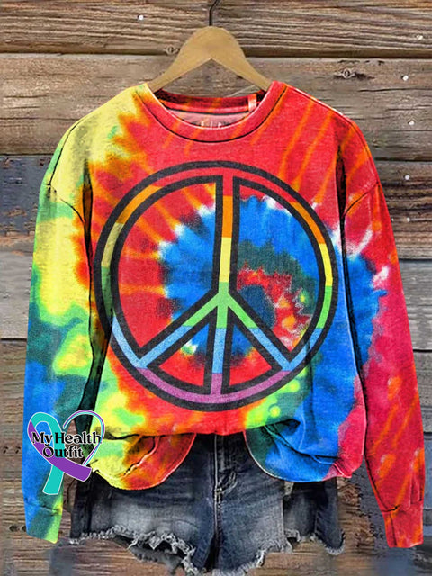 Retro Hippie Peace Sign Love And Casual Sweatshirt Multicolor / S