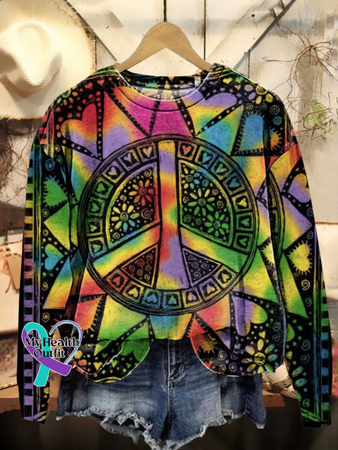 Retro Hippie Peace Sign Love And Casual Sweatshirt Multicolor / S