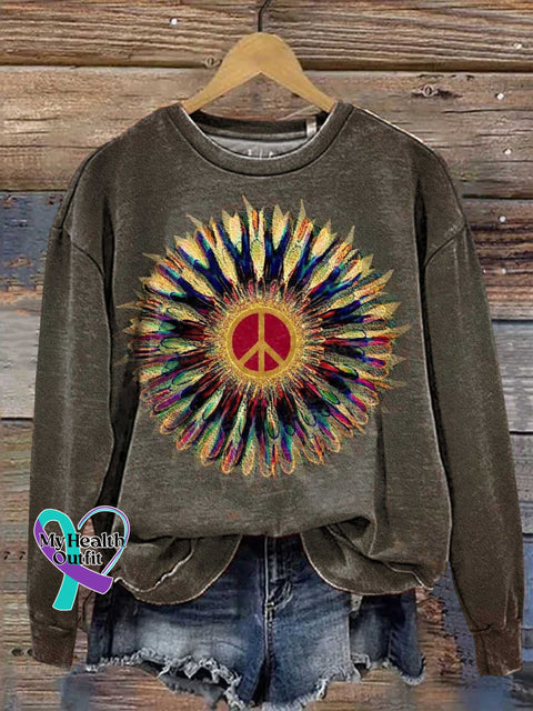 Retro Hippie Peace Sign Love And Casual Sweatshirt Multicolor / S