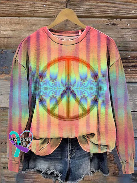Retro Hippie Peace Sign Love And Casual Sweatshirt Multicolor / S
