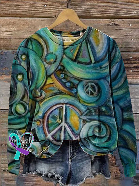 Retro Hippie Peace Sign Love And Casual Sweatshirt Multicolor / S