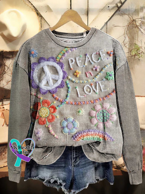 Retro Hippie Peace Sign Love And Casual Sweatshirt Multicolor / S