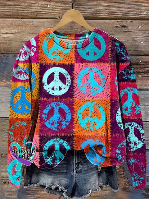 Retro Hippie Peace Sign Love And Casual Sweatshirt Multicolor / S
