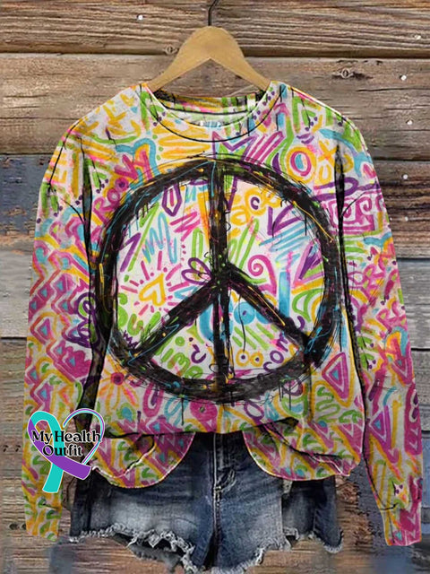 Retro Hippie Peace Sign Love And Casual Sweatshirt Multicolor / S